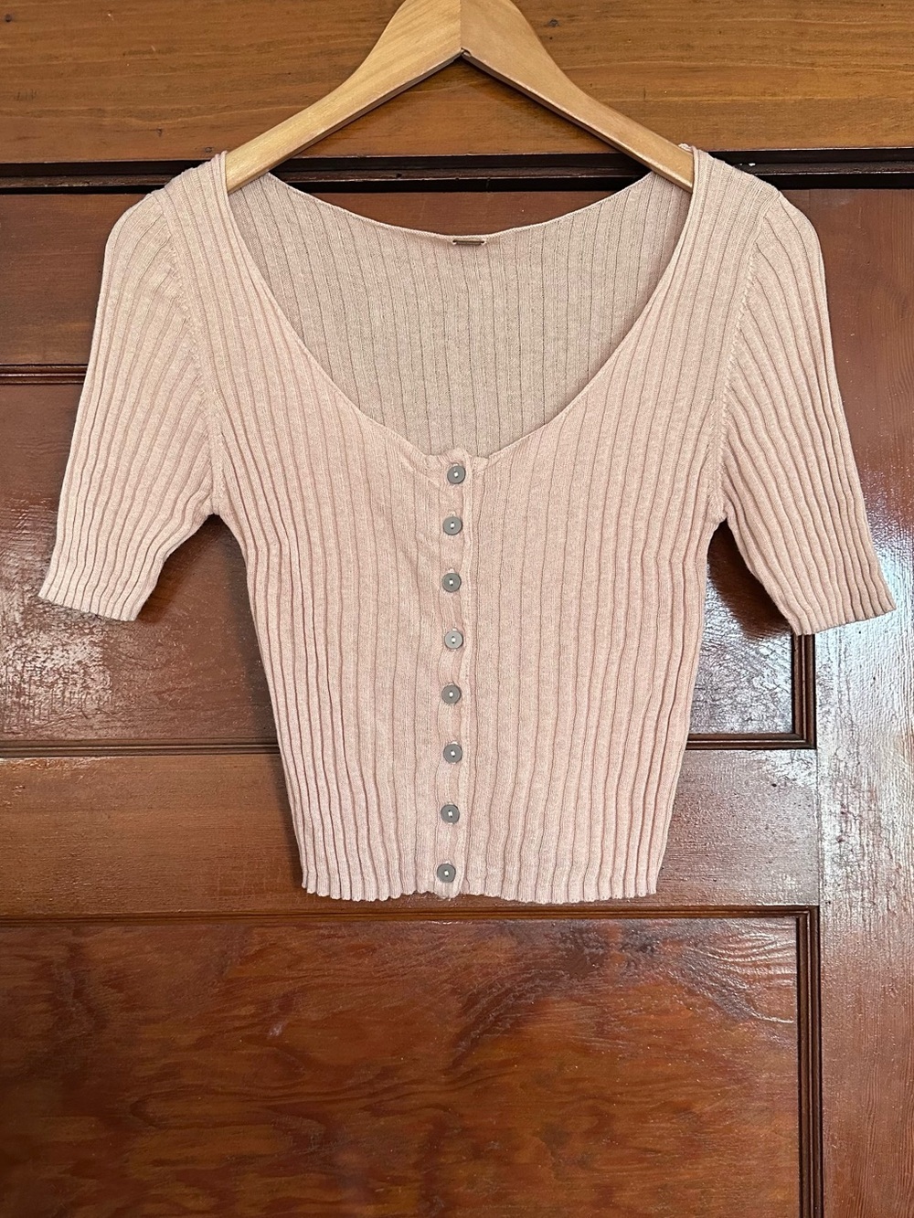 Free People Rib Knit Henley Crop Top Size Medium Balletcore Coquette Soft Girl